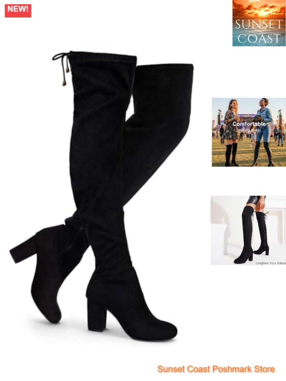 Thigh High Faux Suede Over the Knee Boots Block Heel Zipper
